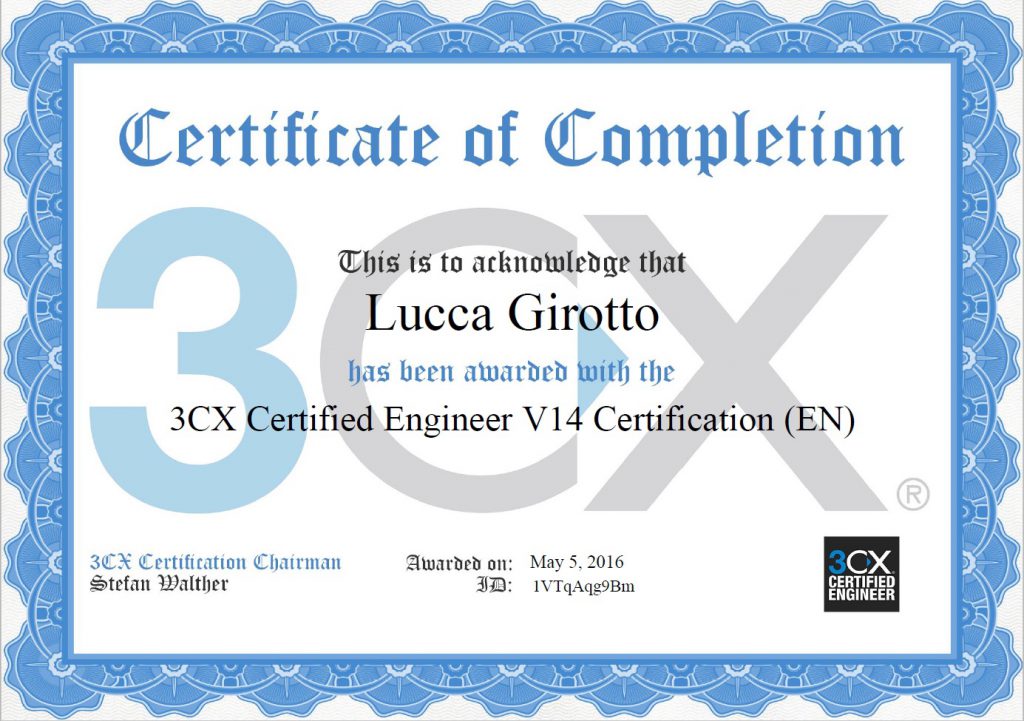 Certificazione 3cx certified engineer