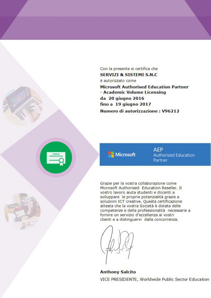SERVIZI & SISTEMI è Microsoft Authorized Educational Partner