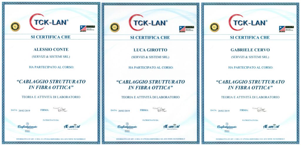 attestato certificazione fibra ottica tck-lan