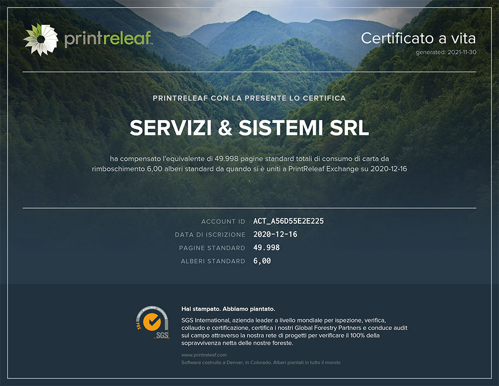 PrintReleaf Lifetime Certificate